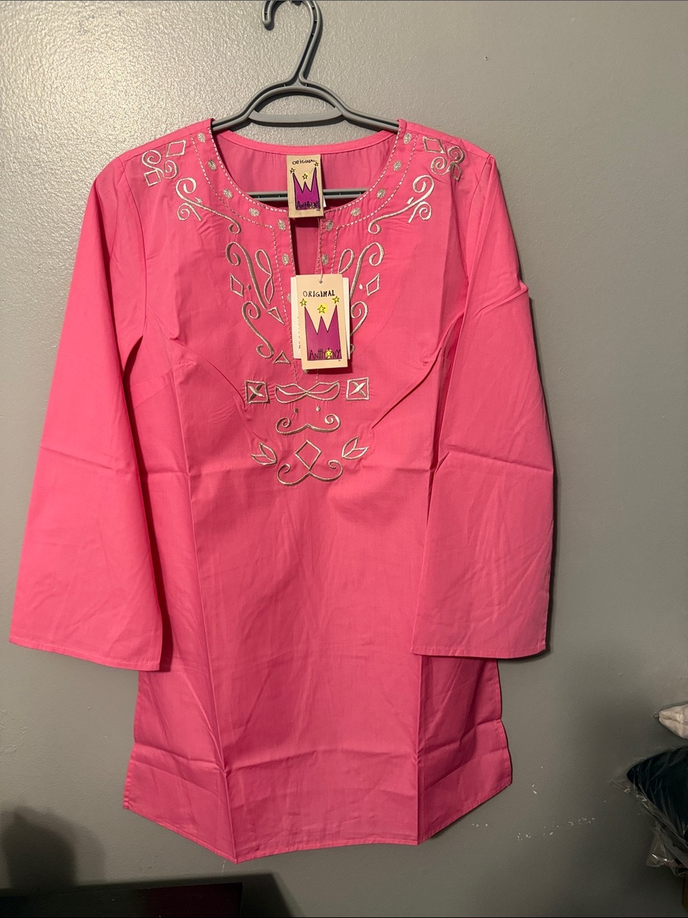 Hot Pink Embroidered Women's Tunic Top